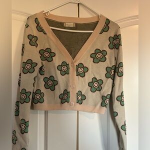 Altar’d State smiling flower cropped cardigan sweater size medium